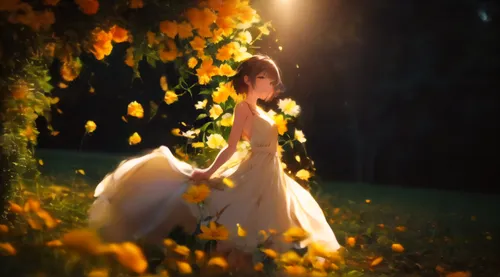 yellow garden,sun bride,golden weddings,yellow petals,yellow rose,falling flowers,yellow roses,yellow petal,wedding photography,fairytale,fairy tale,yellow rose background,scent of jasmine,a fairy tale,flowers fall,cinderella,digital compositing,enchanted,romantic scene,everlasting flowers