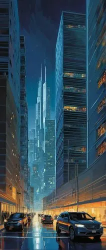 cybercity,cityscape,city at night,futuristic landscape,cybertown,motorcity,metropolis,skyscrapers,city scape,city highway,skyline,evening city,capcities,schuitema,sci fiction illustration,coruscant,cyberport,megacorporations,skylines,mcquarrie,Conceptual Art,Oil color,Oil Color 04