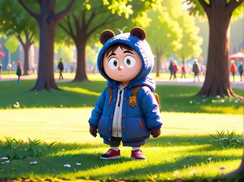 child in park,cute cartoon character,parka,autumn walk,stroll,kids illustration,cartoon forest,hoodie,3d render,walk in a park,strolling,agnes,cute cartoon image,pororo the little penguin,little kid,walk,in the park,walking in the rain,hedgehog child,children's background,Anime,Anime,Cartoon