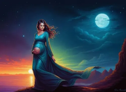 Beautiful pregnancy young womaan,selene,fantasy picture,blue moon rose,inanna,blue moon,fantasy art,moonlit night,amphitrite,kahlan,celtic woman,blue enchantress,hecate,dreamtime,nightdress,lady of th