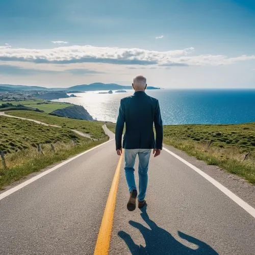 the road to the sea,long road,woman walking,open road,coastal road,online path travel,Photography,General,Realistic