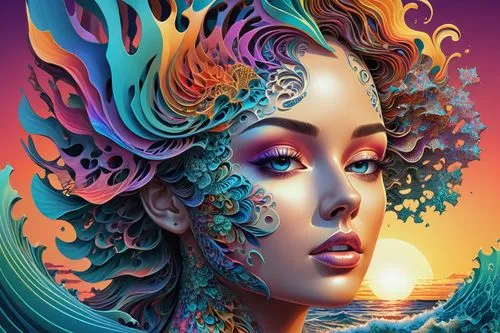 mermaid vectors,fractals art,imaginasian,sirena,aquarius,mermaid background,wavevector,asian vision,samsara,oceanica,boho art,siren,world digital painting,fantasy art,tsuneo,aura,seni,shpongle,asian woman,fantasy portrait,Illustration,Realistic Fantasy,Realistic Fantasy 39