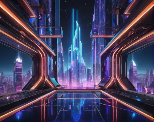 futuristic landscape,cybercity,tron,metropolis,cybertown,coruscant,fantasy city,cyberia,synth,futuristic,art deco background,arcology,cyberport,polara,futurist,futuristic architecture,cyberworld,cybertron,areopolis,valerian,Illustration,Realistic Fantasy,Realistic Fantasy 20