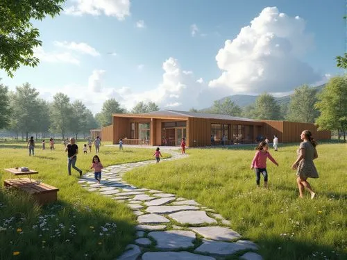 renderings,school design,3d rendering,ecovillages,cohousing,ecovillage,render,sketchup,3d render,3d rendered,renders,snohetta,arkitekter,rendered,archidaily,progetto,kindergarten,development concept,new housing development,projet,Photography,General,Realistic