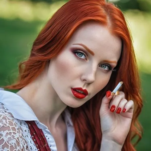 cigarette,redhead doll,red head,red-haired,redhair,redheads,redhead,redheaded,red hair,red-hot polka,red russian,shades of red,white and red,portrait photography,red lipstick,romantic portrait,romanti