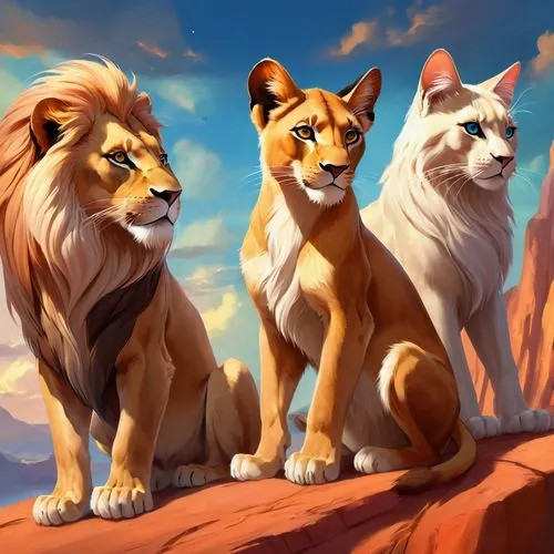 lionesses,male lions,lions,lion children,thunderclan,white lion family,Illustration,Realistic Fantasy,Realistic Fantasy 01