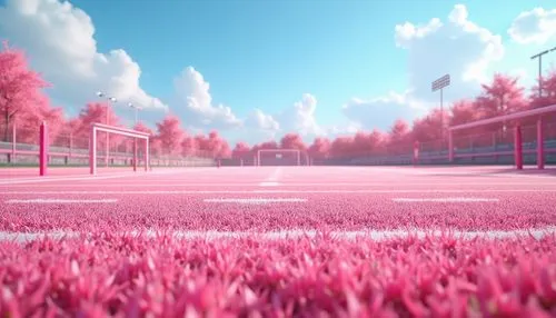 pink grass,baseball field,football field,soccer field,athletic field,turf,track,track and field,blooming field,gridiron,baseball diamond,3d background,cosmos field,tartan track,tennis court,forest ground,3d render,centerfield,render,field,Photography,General,Realistic