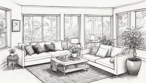 sunroom,livingroom,sitting room,living room,habitaciones,coloring page,Illustration,Black and White,Black and White 08