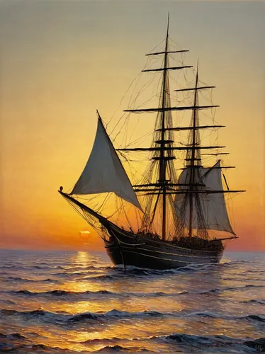 Sunset : the ship rigged royal yacht Royal Caroline in a light air with other,sea sailing ship,sail ship,sailing ship,three masted sailing ship,sailing ships,full-rigged ship,tallship,sailing vessel,t