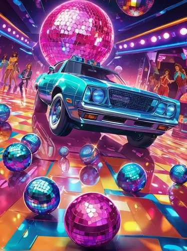 In a futuristic setting, detail a high-stakes chase where a malfunctioning rotor endangers the characters.,disco,80s,car hop,1980's,80's design,70s,ufo interior,retro background,3d car wallpaper,prism