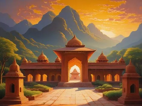 karakas,hall of supreme harmony,khandaq,agrabah,arabic background,gurukul,lotus temple,shambhala,rivendell,temples,background design,asian architecture,dhamma,indian temple,mandir,monastery,sanskrit,katara,landscape background,portal,Illustration,Abstract Fantasy,Abstract Fantasy 20