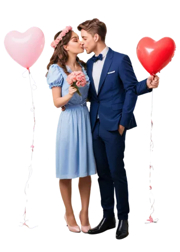 Cute couple, Valentine's Day theme, holding hands, soft facial expression, rose bouquets, heart-shaped balloons, gentle kiss, sweet whispering, tender embrace, warm lighting, shallow depth of field, p