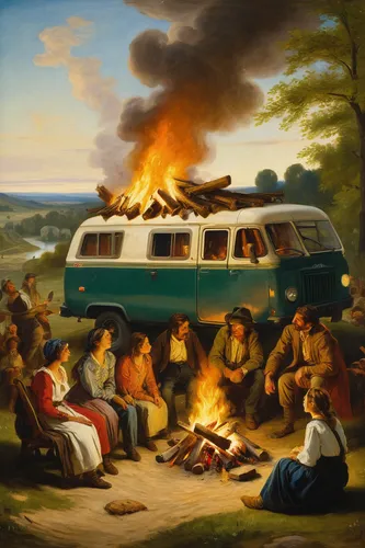 campfires,campfire,caravanning,camping bus,camp fire,caravan,pilgrims,campers,stagecoach,camping car,camping,columbus day,campground,tourist camp,nomadic people,expedition camping vehicle,two-handled sauceboat,amtrak,bonfire,easter fire,Art,Classical Oil Painting,Classical Oil Painting 08