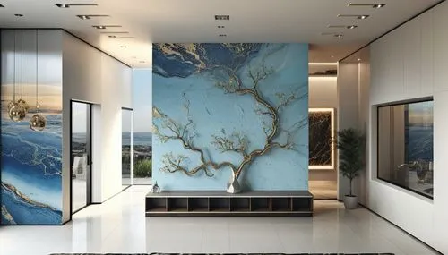 this luxury room features blue marble and is situated in the center of an ornately designed hall,wallcoverings,wallcovering,marble painting,landscape background,interior decoration,search interior sol