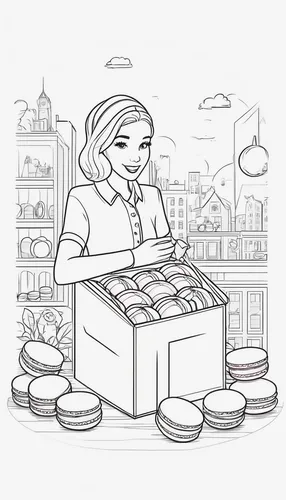 cashier,salesgirl,shopkeeper,cash register,coloring page,clerk,food line art,game illustration,bakery,bakery products,girl in the kitchen,coloring pages,donut illustration,woman shopping,cookware and bakeware,clipart cake,grocer,pizza supplier,woman holding pie,female worker,Illustration,Black and White,Black and White 04