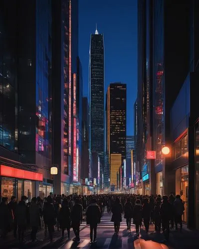 chicago night,financial district,torontos,light trails,yonge,city at night,scrapers,blue hour,metropolis,chicago,skyscrapers,midtown,tribute in lights,toronto,evening city,people walking,lehman,light trail,night lights,shanghai,Illustration,Retro,Retro 07