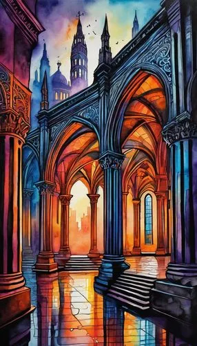 theed,karakas,world digital painting,waterdeep,hall of the fallen,chrobry,arcaded,bombay,arches,citadels,art background,seregil,ancient city,reichstadt,fantasy picture,palaces,fantasy art,cathedral,louvre,cartoon video game background,Illustration,Paper based,Paper Based 24