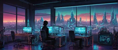 cyberpunk,computer room,futuristic landscape,fantasy city,cityscape,metropolis,cyberspace,the server room,sci fiction illustration,virtual world,classroom,dystopian,dystopia,city skyline,cyber,sci fi surgery room,skyscrapers,computer,backgrounds,study room,Illustration,Realistic Fantasy,Realistic Fantasy 23