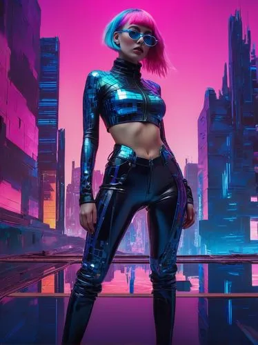 cyberpunk,futuristic,cyber,cyber glasses,latex clothing,neon lights,electro,latex,neon body painting,pvc,streampunk,electric,neon,neon arrows,neon light,ultraviolet,femme fatale,cyborg,80s,birds of prey-night,Illustration,Paper based,Paper Based 23