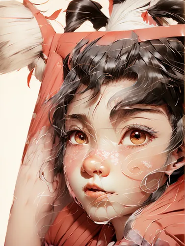 painter doll,bjork,double exposure,tear,child portrait,peppermint,detail shot,fragile,fragment,red paint,illustrator,junk,fragments,porcelain dolls,geisha,tumbling doll,infant,tear-off,kitsune,geisha girl