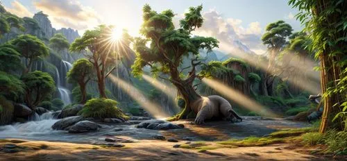 fantasy landscape,landscape background,world digital painting,karst landscape,brook landscape,fantasy picture,mountain scene,river landscape,nature background,forest landscape,mountain spring,cartoon video game background,alfheim,virtual landscape,riverclan,mountain stream,an island far away landscape,3d fantasy,elven forest,paleoenvironment