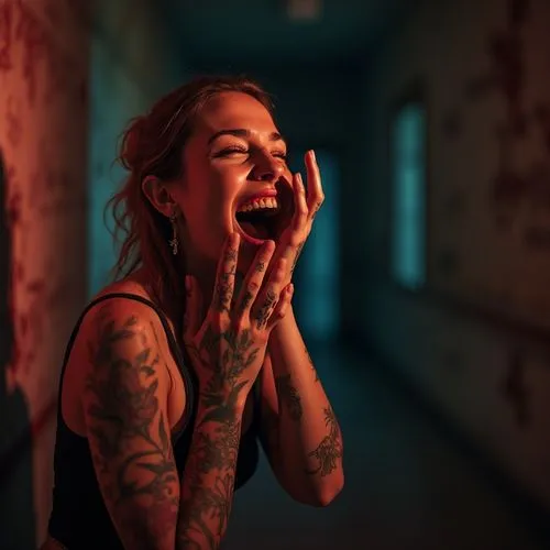 tats,tattoo girl,mood,laughing,atmosphere