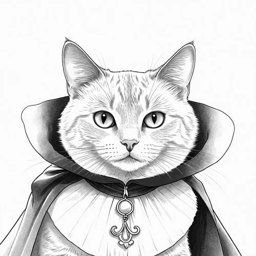 an ink drawing of a cat wearing a costume,korin,noblewoman,imperial coat,mcgonagall,dowager,drawing cat,Design Sketch,Design Sketch,Detailed Outline