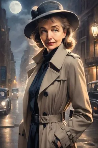 bacall,ingrid bergman,trenchcoat,detective,greatcoat,inspecteur,overcoat,policewoman,maureen o'hara - female,inspector,ilsa,overcoats,investigator,trafficante,female doctor,woman in menswear,the hat of the woman,whitmore,scherfig,femme fatale,Digital Art,Classicism