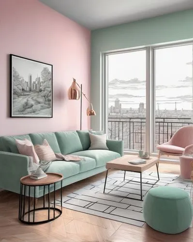 livingroom,3d rendering,pastel colors,pink chair,apartment lounge,an apartment,modern room,living room,apartment,sitting room,soft furniture,pastels,danish furniture,pastel wallpaper,danish room,3d render,3d rendered,sofa set,appartement,home interior,Illustration,Black and White,Black and White 30