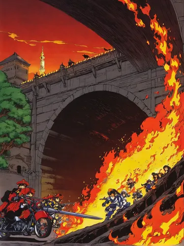 grand prix motorcycle racing,skull racing,motorcycle racing,fuel-bowser,motorcycles,side car race,motorcycling,bullet ride,devil's bridge,dragon fire,motorcycle tour,bike city,petrol-bowser,racing road,city in flames,burnout fire,burning earth,mazda ryuga,motorcycle tours,dragon bridge,Illustration,Japanese style,Japanese Style 13