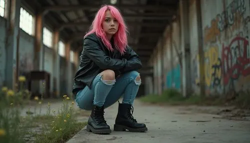 pink hair,grunge,helios 44m7,pink shoes,vi,helios 44m,kallen,girl in overalls,urbex,klayton,cayetana,nora,emiko,helios 44m-4,urban,lauper,pink chair,neopolitan,ia,girl walking away,Photography,General,Realistic