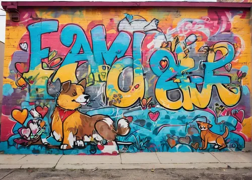 Write a heartwarming story about a family adopting a pet from a shelter.,brooklyn street art,paw,mural,fawns,shoreditch,dog chew toy,chow-chow,fowl,fitzroy,whimsical animals,color dogs,paws,chow chow,