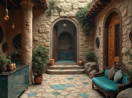 courtyard,patio,alcove,la kasbah,casbah,courtyards,patios,kasbah,entryway,inside courtyard,3d render,nook,doorways,riad,mihrab,the threshold of the house,theed,medieval street,doorway,sansar,Photography,General,Realistic