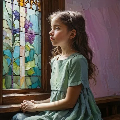 girl praying,young girl,little girl in pink dress,mystical portrait of a girl,heatherley,photorealist,pushkina,relaxed young girl,evgenia,portrait of a girl,girl sitting,girl portrait,dmitriev,gekas,innocence,the little girl,little girl,little girl reading,girl in a long,window