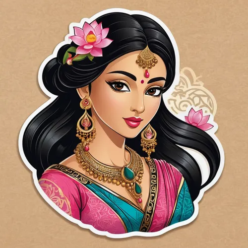 jasmine,radha,jasmine blossom,jasmine flower,jaya,west indian jasmine,aladha,lakshmi,sultana,princess' earring,indian jasmine,a beautiful jasmine,sari,indian art,tamil culture,east indian,vector illustration,indian girl,indian woman,jasmine flowers,Unique,Design,Sticker