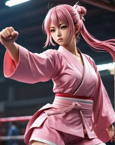 fighting anime character,japanese style,girl,pink,the girl is posing for a pograph, in a pink outfit,nadeshiko,sakura,sanshou,kazama,ryu,iroha,Photography,General,Realistic