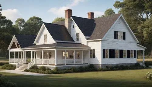 new england style house,3d rendering,sketchup,house drawing,restored home,model house,Photography,General,Natural