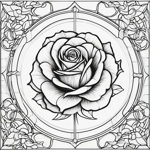 rose flower illustration,roses pattern,rose flower drawing,rose png,coloring page,porcelain rose,Illustration,Black and White,Black and White 08