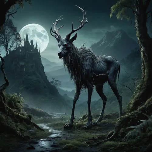 fantasy picture,stag,cernunnos,elron,deer illustration,fantasy animal,Illustration,Realistic Fantasy,Realistic Fantasy 02