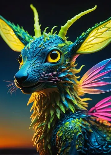 rainbow rabbit,3d fantasy,faerie,antasy,fantasy art,faery,whimsical animals,gryphon,hare of patagonia,painted dragon,fairy peacock,fae,mythical creature,anthropomorphized animals,fantasia,color rat,forest dragon,sphinx pinastri,fractalius,fantasy picture,Conceptual Art,Fantasy,Fantasy 05