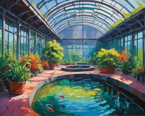 greenhouse,conservatory,greenhouse cover,winter garden,aquarium,glasshouse,aqua studio,water plants,aquariums,atriums,underwater oasis,greenhouses,palm house,wintergarden,garden of plants,koi pond,lilly pond,glasshouses,water plant,garden pond,Conceptual Art,Oil color,Oil Color 25