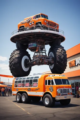 monster truck,car transporter,halloween truck,lifted truck,racing transporter,halloween travel trailer,double-decker bus,large trucks,rock'n roll mobile,caterpillar gypsy,ford truck,dodge power wagon,double decker,big car,counterbalanced truck,stack of tires,ford super duty,vehicle transportation,day of the dead truck,dodge ram van,Conceptual Art,Fantasy,Fantasy 09