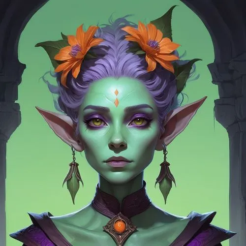 violet head elf,nissa,fantasy portrait,inara,elven flower,karavas,Conceptual Art,Fantasy,Fantasy 11