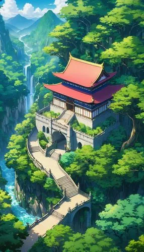 ghibli,japan landscape,koyasan,kazoku,sakura background,kanto,kyoto,ryokan,studio ghibli,kyokai,meteora,rikkyo,yoshikuni,japanese shrine,teahouse,japanese background,katsura,machico,scenery,kashiwazaki,Illustration,Japanese style,Japanese Style 03