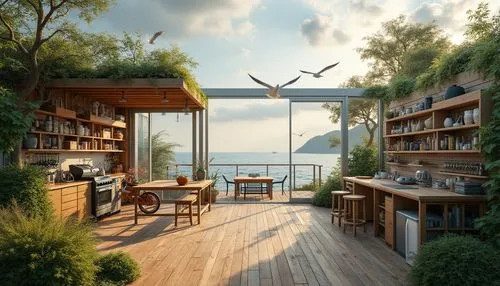 house by the water,summer house,lefay,deckhouse,houseboat,summerhouse,tree house hotel,wooden decking,sundeck,house with lake,floating huts,beachhouse,summer cottage,inverted cottage,decking,beach house,dreamhouse,holiday villa,houseboats,outdoor furniture,Photography,General,Realistic