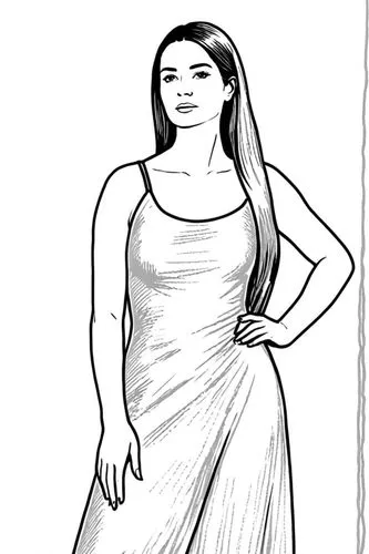 line drawing,a cartoon girl posing for the camera,rotoscoped,coloring pages,coloring page,girl in a long dress,fashion vector,rotoscoping,Design Sketch,Design Sketch,Rough Outline