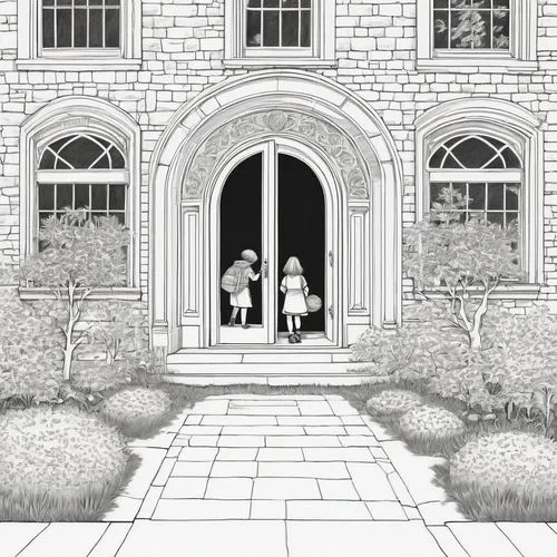 dandelion hall,doorways,the threshold of the house,archways,dorms,wadham,Illustration,Black and White,Black and White 13