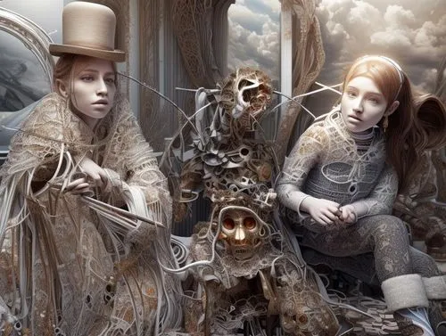 the carnival of venice,steampunk,porcelain dolls,gothic portrait,victorian style,joint dolls,photomanipulation,marionette,3d fantasy,fantasy art,victorian fashion,fashion dolls,surrealistic,surrealism,designer dolls,fantasy picture,wonderland,alice in wonderland,witches,the victorian era