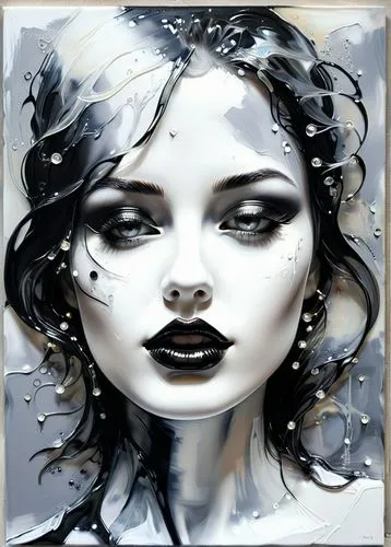 rone,the snow queen,white lady,silvered,white rose snow queen,viveros,overpainting,gothika,silvery,krita,airbrush,painted lady,grisaille,ice queen,gesso,glass painting,mystical portrait of a girl,selene,airbrushing,inviolate,Illustration,Paper based,Paper Based 11