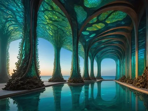 underwater landscape,underwater oasis,fantasy landscape,pillars,underwater playground,fantasy picture,3d fantasy,atlantean,atlantis,atlantica,house of the sea,rivendell,gaudi,water palace,infinity swimming pool,fantasy art,fractals art,mirror house,ocean paradise,atlantik,Photography,Documentary Photography,Documentary Photography 12